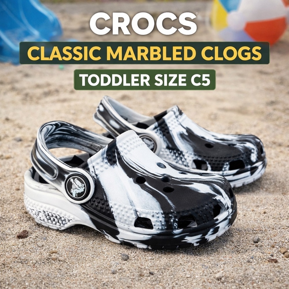 Crocs Classic Marbled Black White Toddler Clogs Size C5